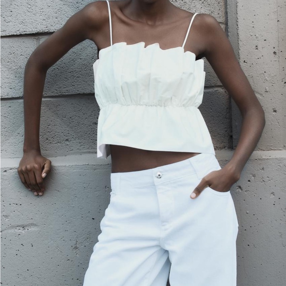 Zara Gathered Poplin Top